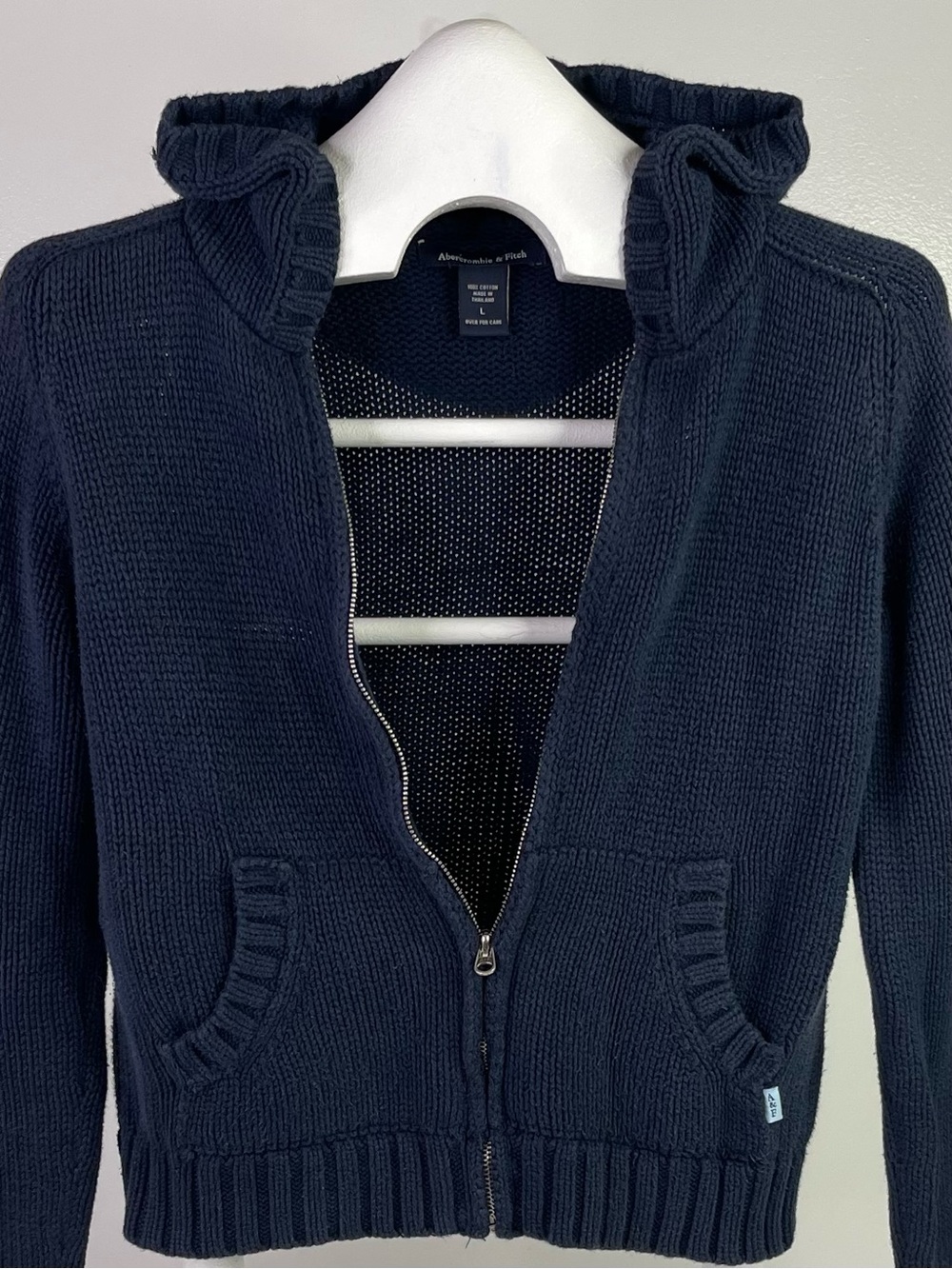 Abercrombie & Fitch Vintage Navy Blue Chunky Knit Full Zip Women’s Hoodie Large